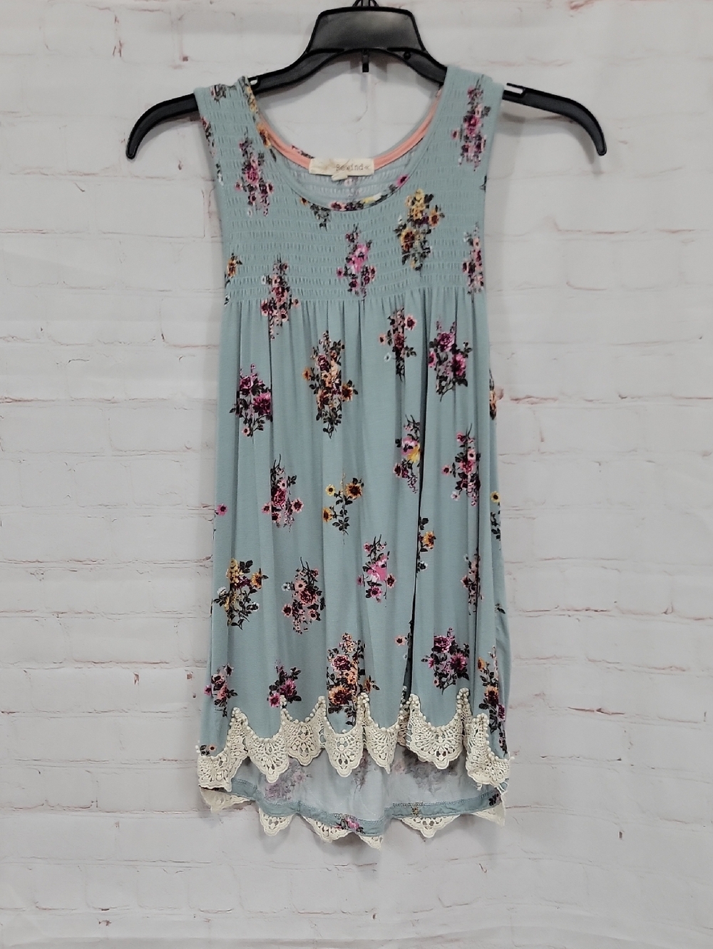 Rewind Light Blue Floral Crochet Trim Tank Top